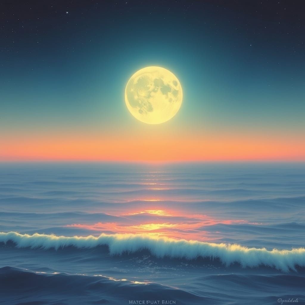 Ethereal Moon Over Serene Ocean Art