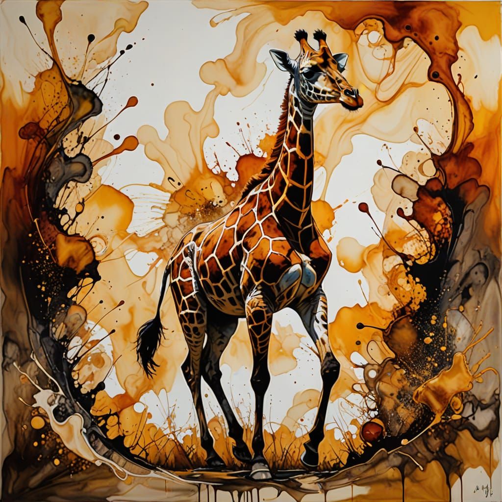 Abstract Expressionist Giraffe Galloping on Veldt