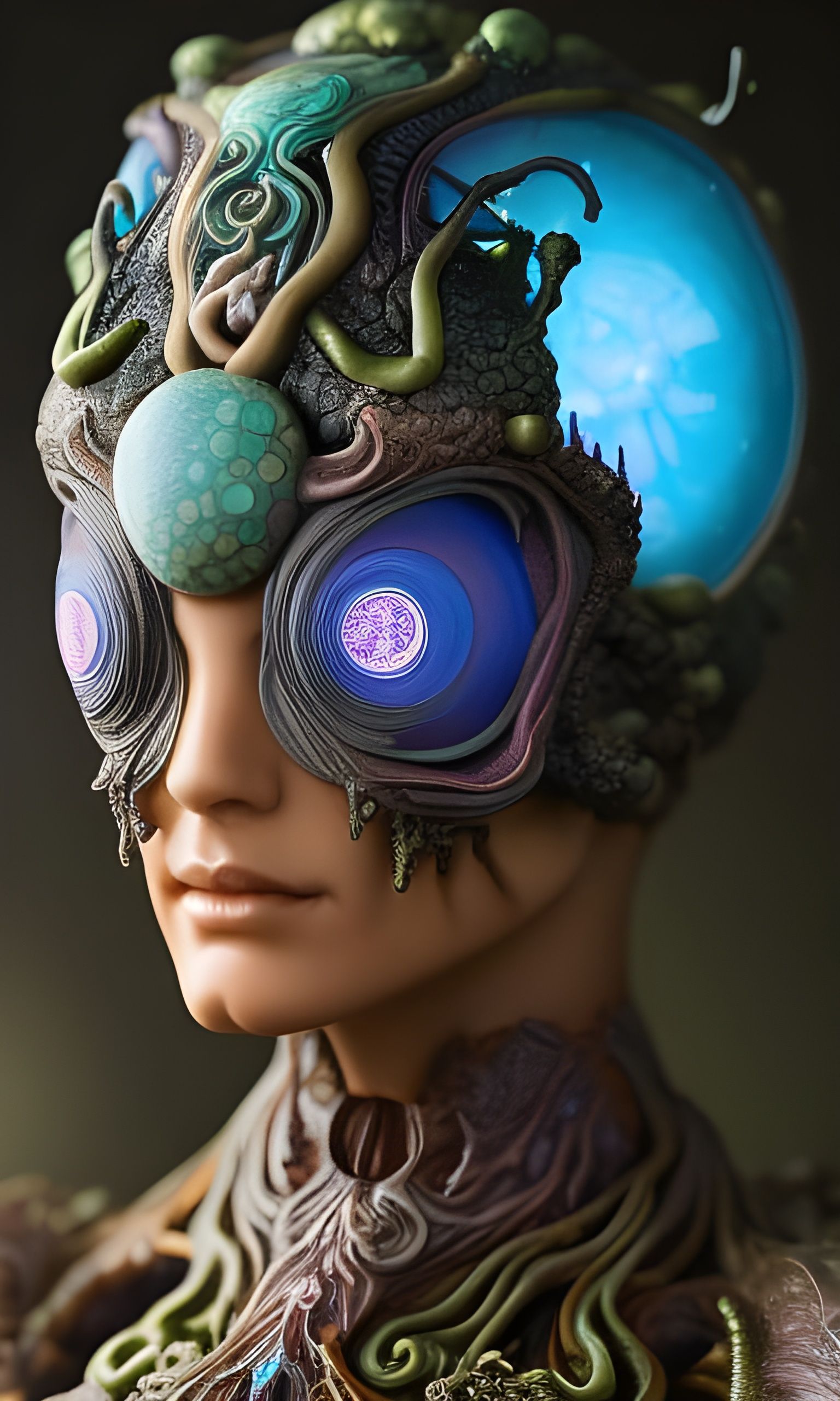 Zombie Mermaid Warrior with Bioluminescent Sea Creatures