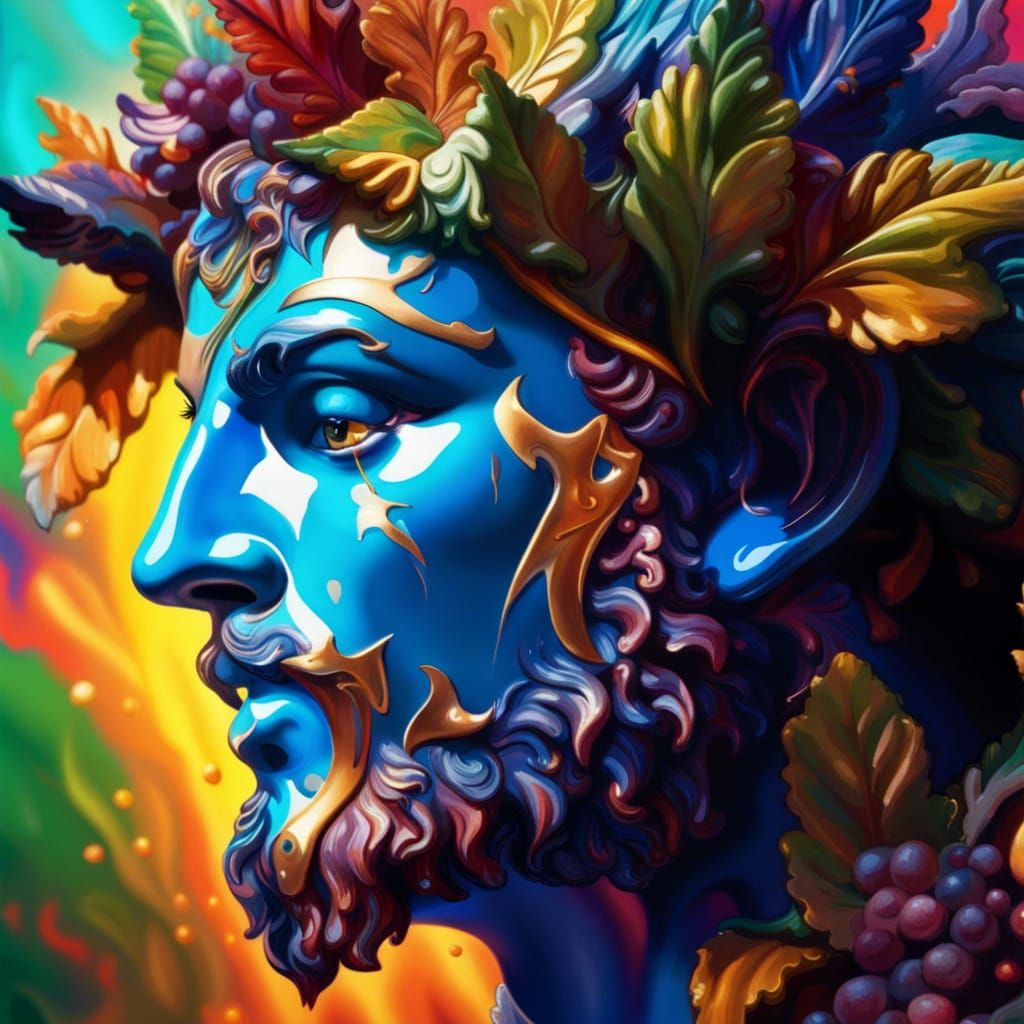 Hyperrealistic Dionysus Portrait with Abstract Background