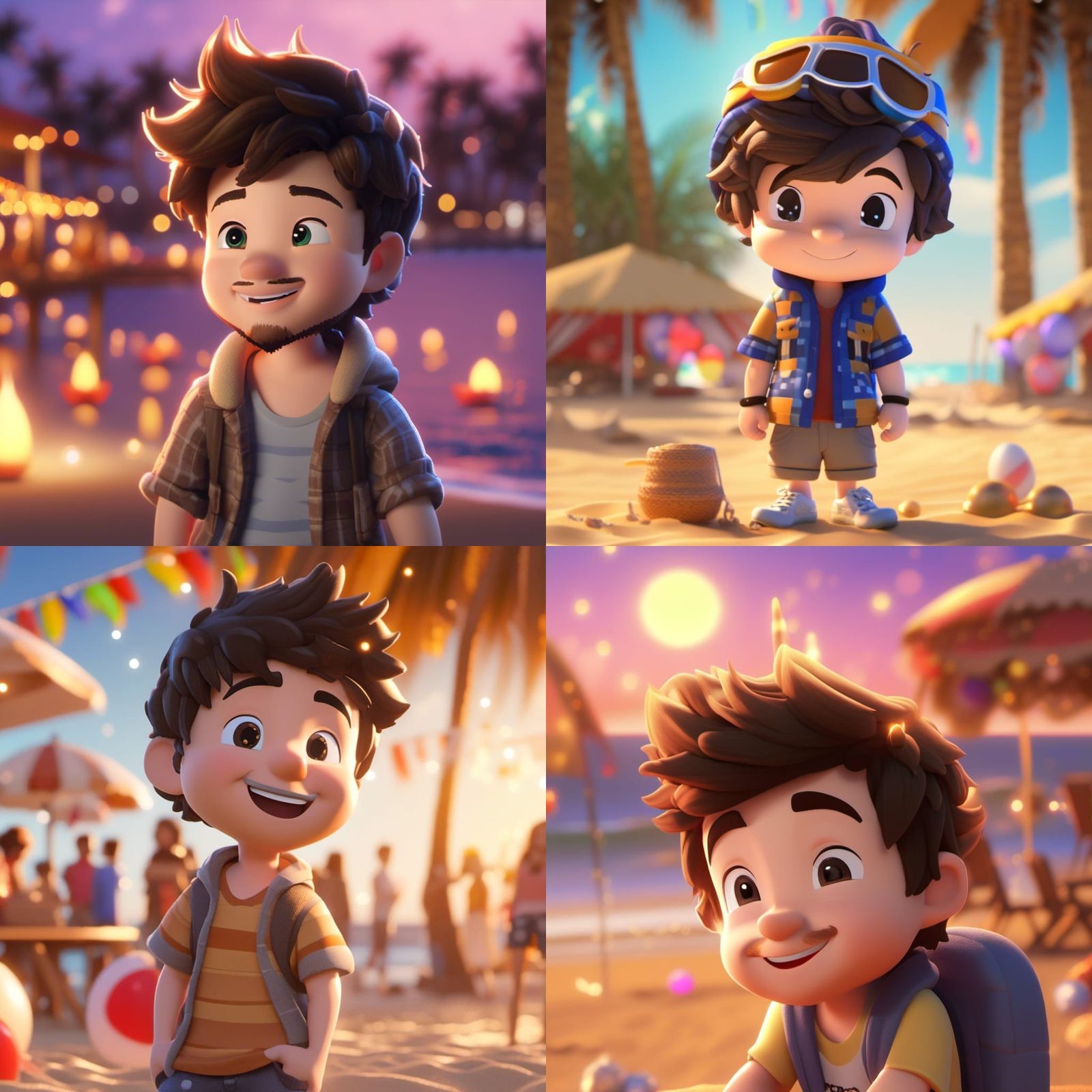 Chibi Pixar Character at a Beach Party