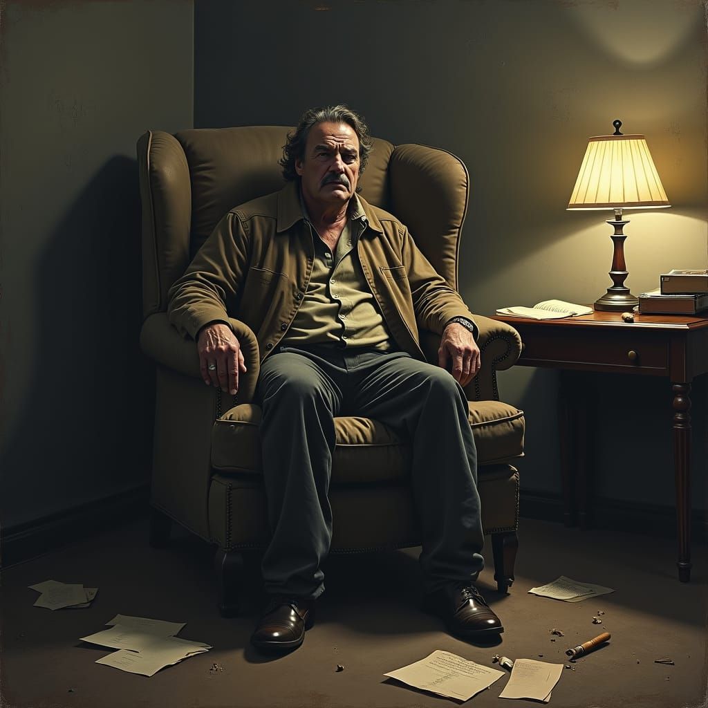 Detective in Armchair with Rembrandt Lighting