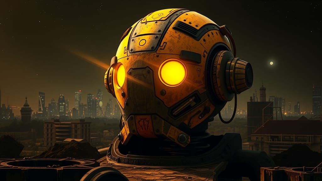 Dystopian Robot Emoji Sentinel in Cyberpunk Style