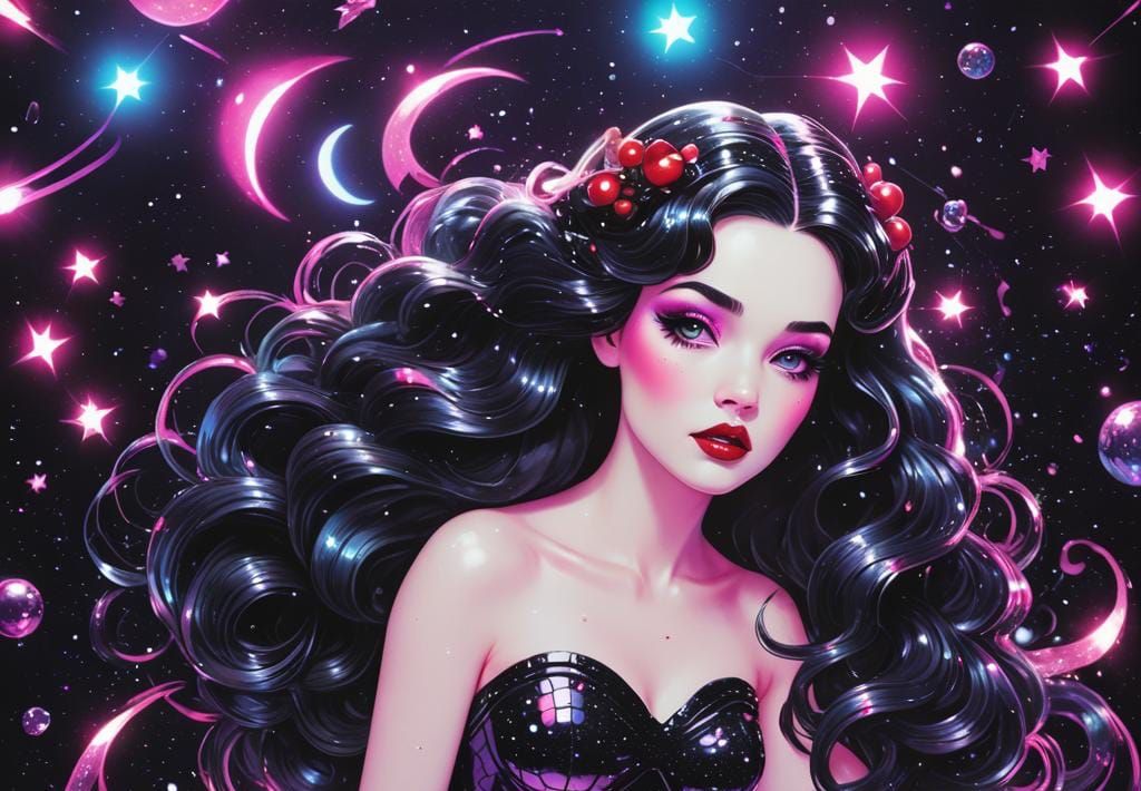 Snow White Space Mermaid in Synthwave Style