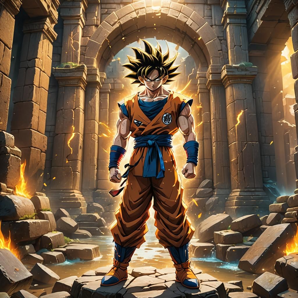 Goku in Ancient Ruins: Fantasy Splash Art