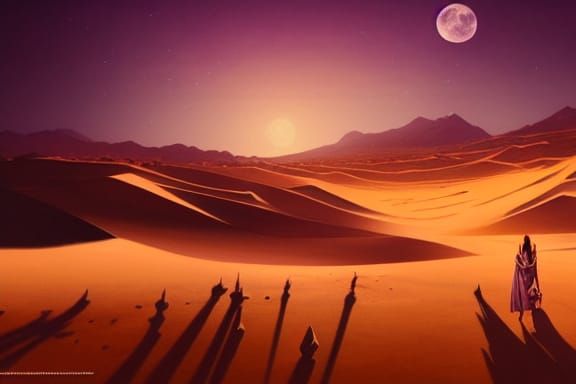 Moonlit Desert Oasis in Arabian Fable Style