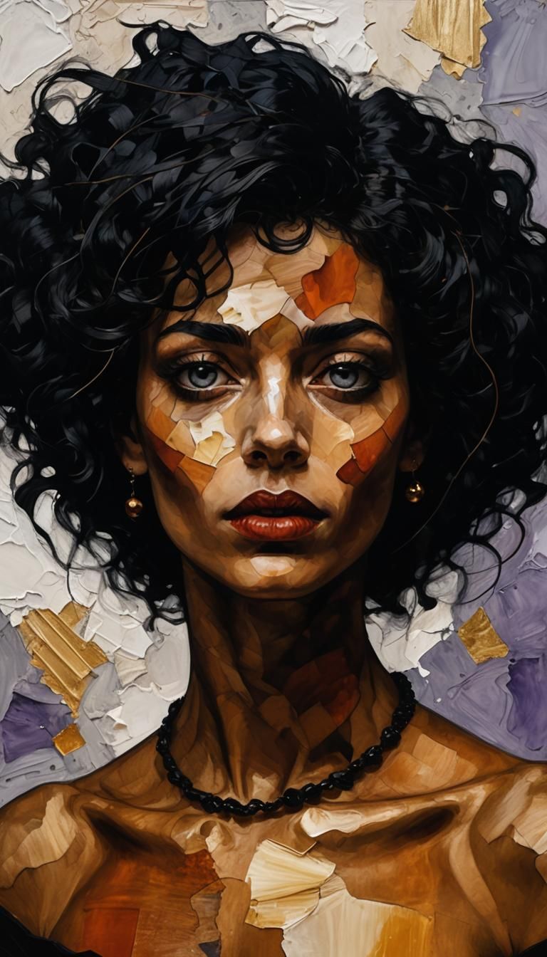 Elegant Goth Girl Portrait in Organic Impasto Style