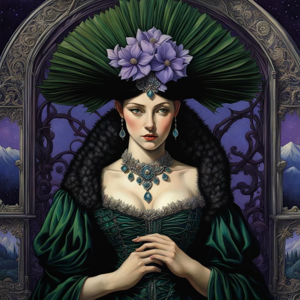 Snow Crystal Cat in Glass Belljar: Pre-Raphaelite Art