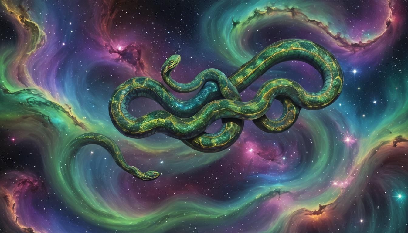 Serpent in Star-Speckled Space with Cyberpunk Lenses
