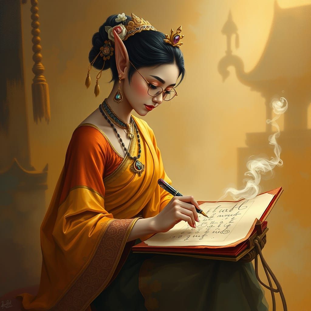 Elegant Thai Scribe in Golden Light