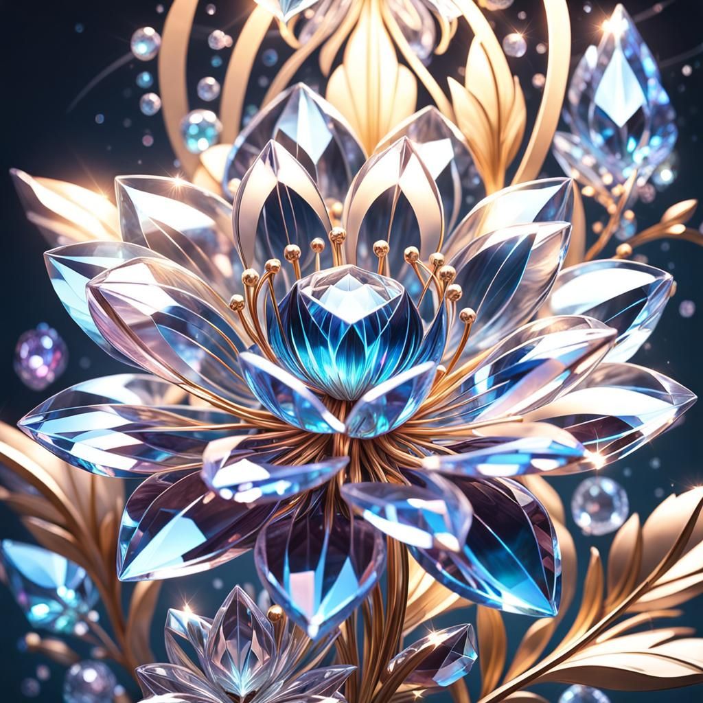 Ethereal Crystal Flower with Moonlight Reflections