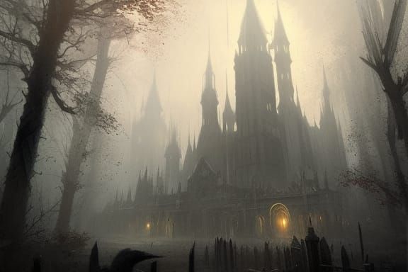 Creepy Haunted Castle in Dramatic Digital Painting