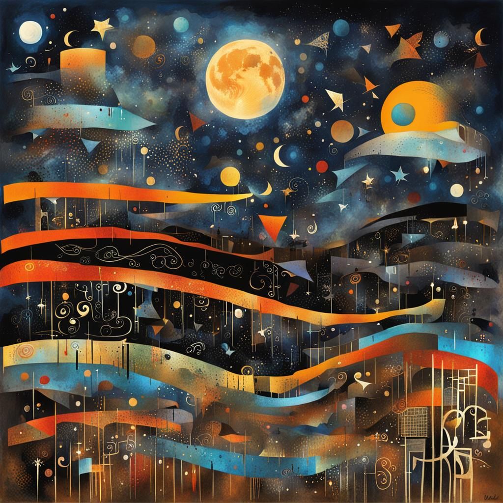 Whimsical Asemic Symbolic Nightscape