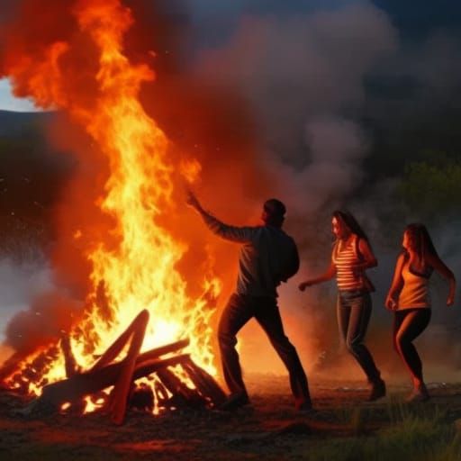Campfire Tent Inferno: Hyperrealistic Escape