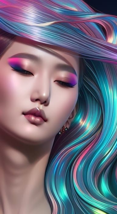 Sleeping Korean Goddess Portrait in Cyberpunk Style
