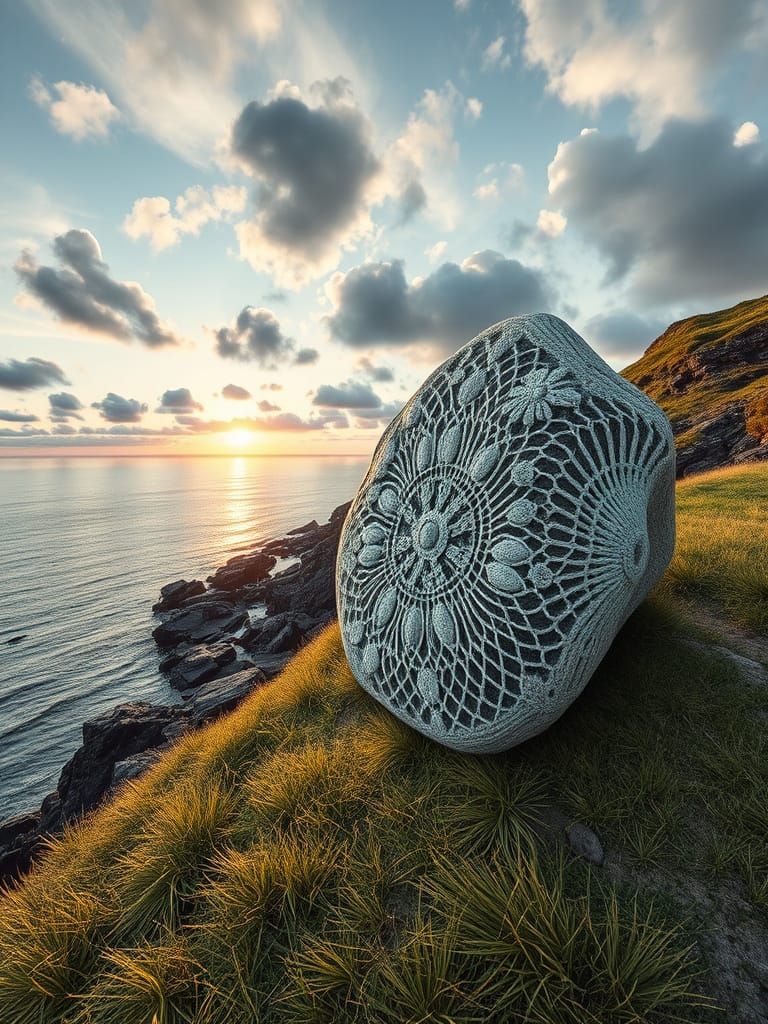 Tempestuousness in a Rock Lace Pebble 3D Collage Sculpture U...