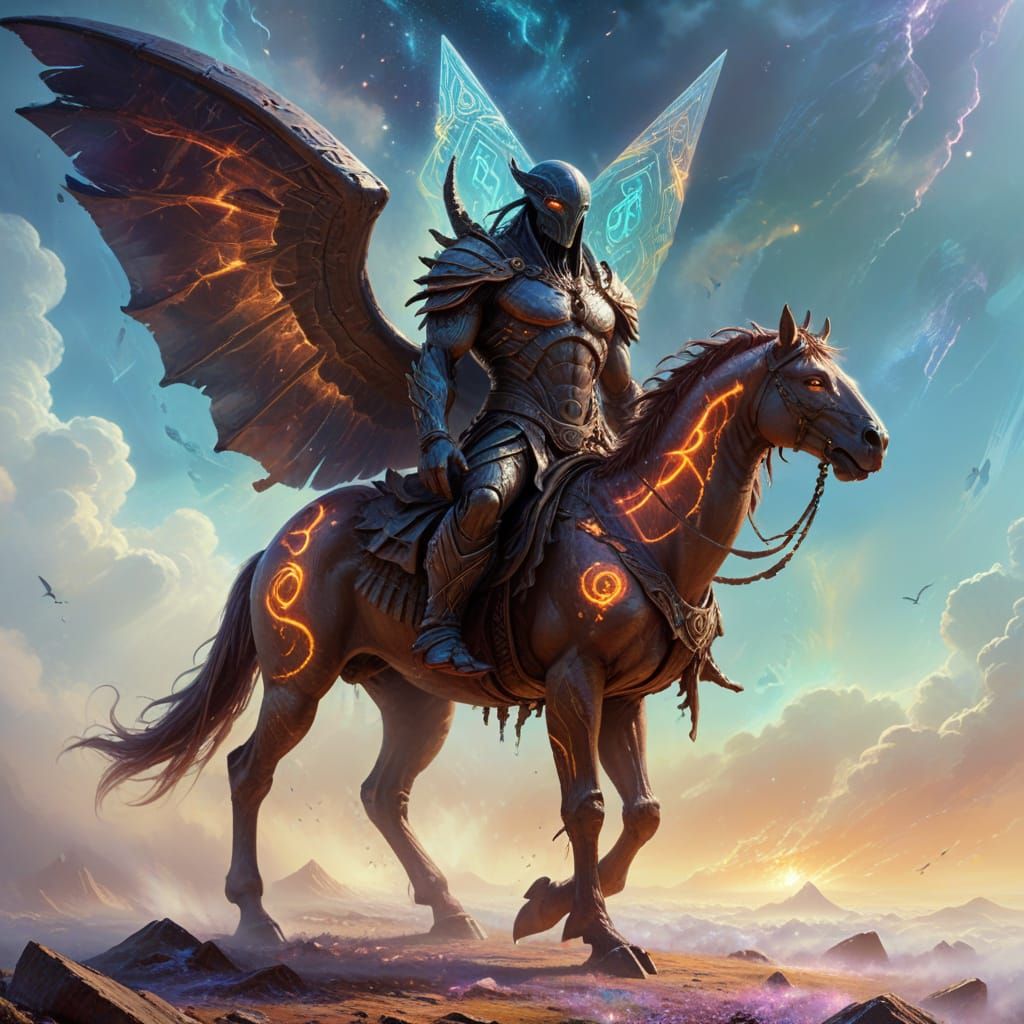 Surreal Alien Rune Titan in Oil Painting Style