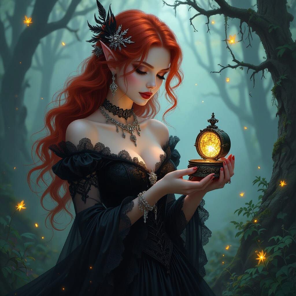Gothic Fairy in Enchanted Forest, Dark Romanticism Style