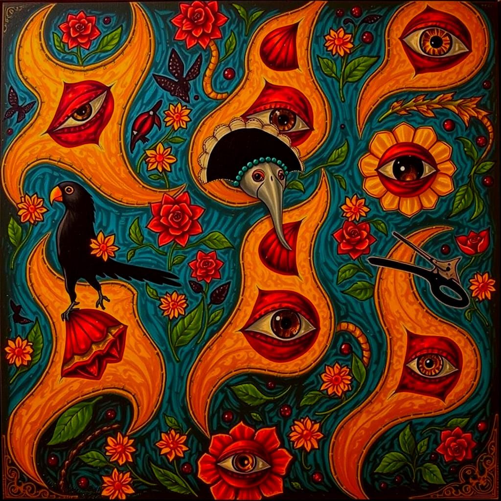 Chimaera of Harlequin and Seraphinianus with Teal Hair