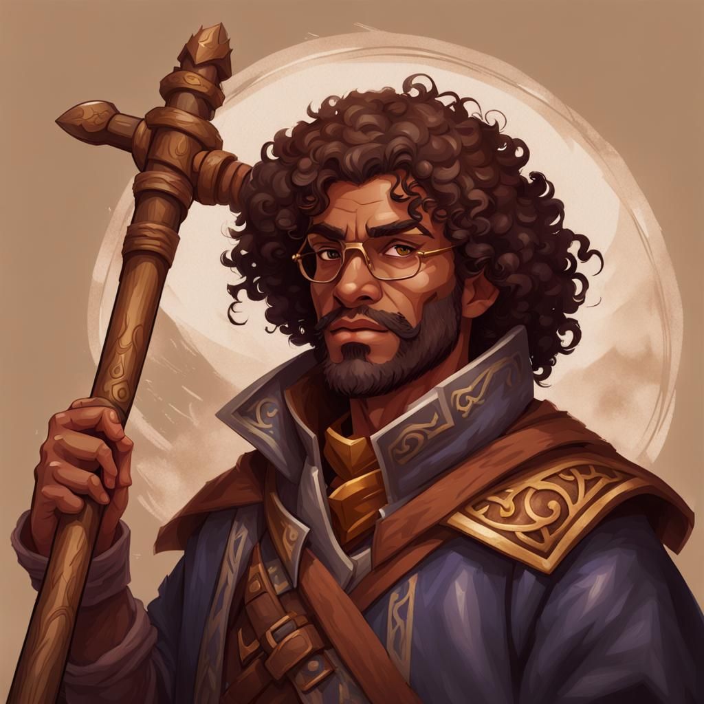 Male Wizard Portrait with Staff in D&D Style