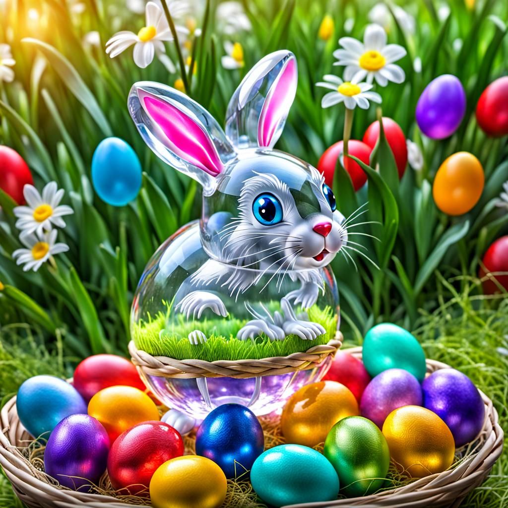 Crystal Easter Egg with Bunny and Basket