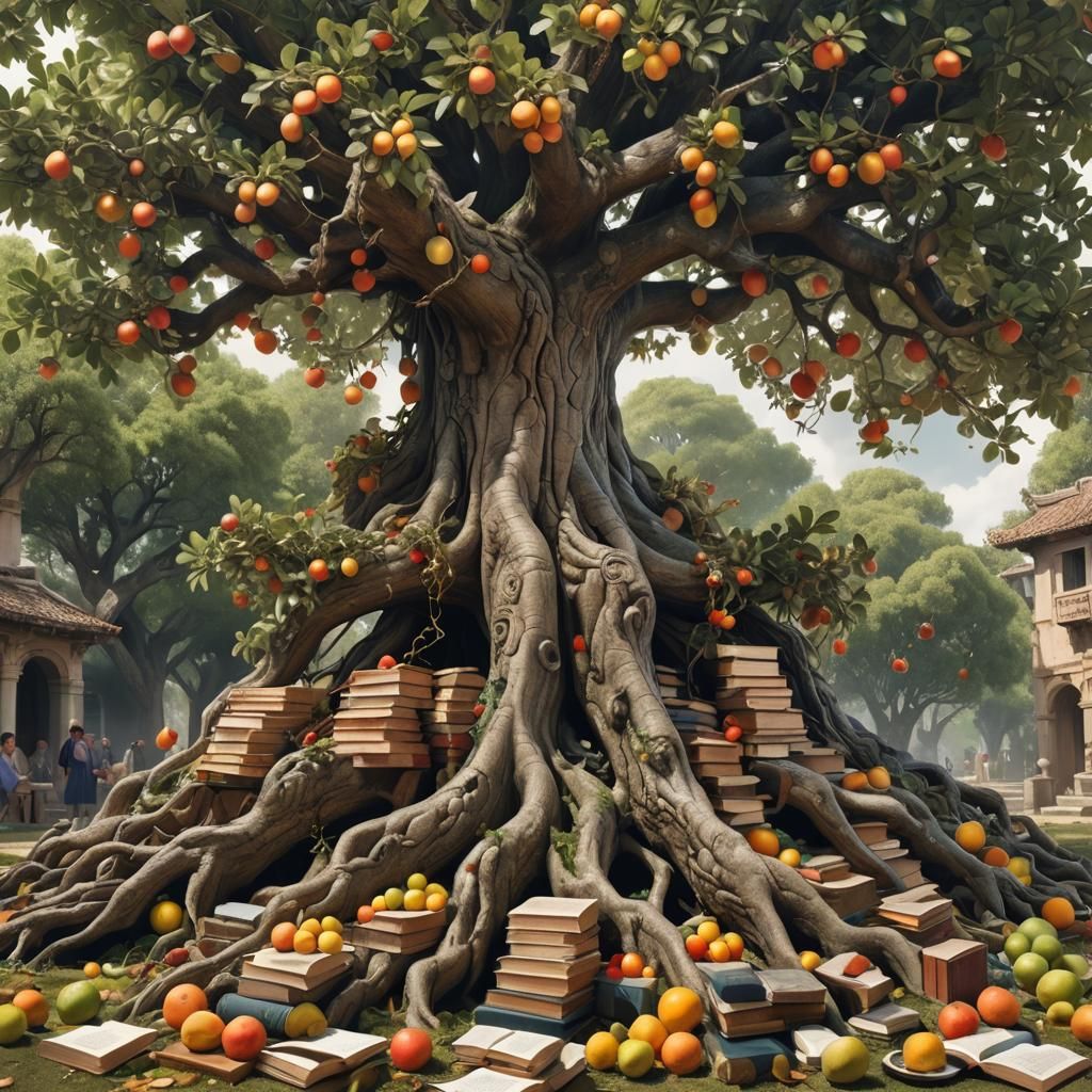 Generations Gathered Under Ancient Tree: Hyperrealistic Art
