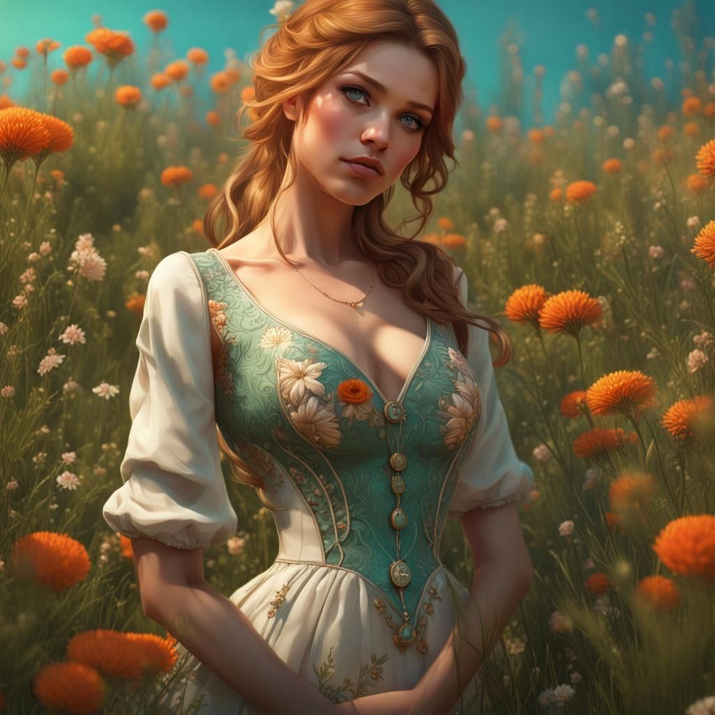 Sixties Fashion in a Flower Field