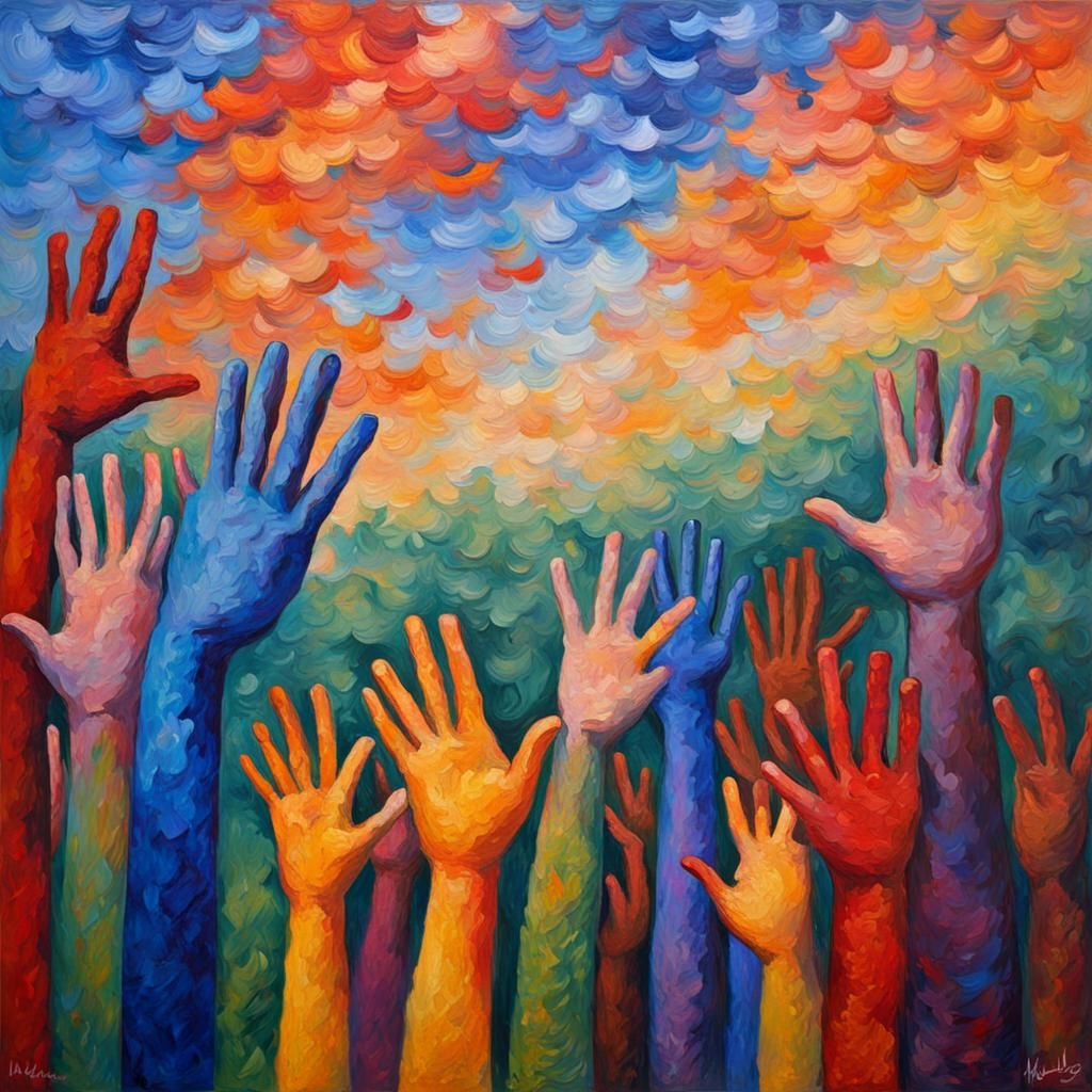 Neo-Impressionist Fingers Touching Minds with Love