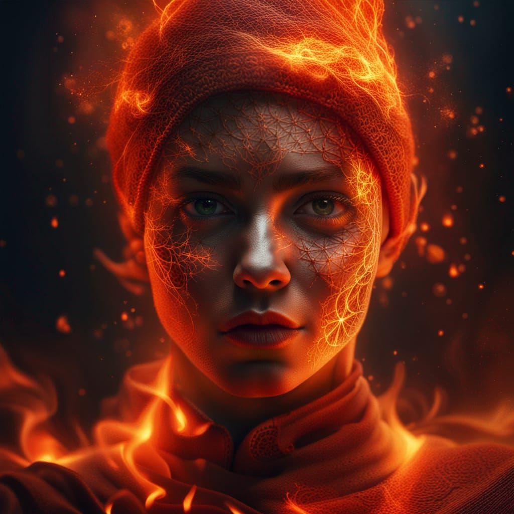 Fiery Fire Mage in Detailed Digital Matte Photography