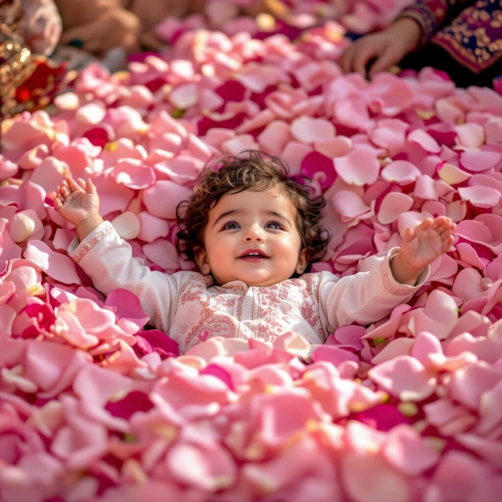 Persian Baby Celebrates in Pink Rose Petals