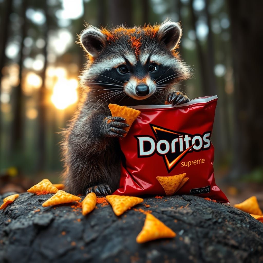 Raccoon Finds Doritos in Forest