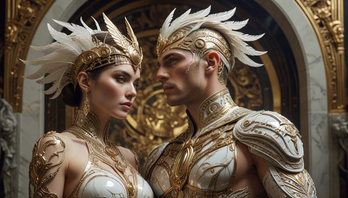 Art Deco Beastwarrior Couple Portrait in Maximalist Style