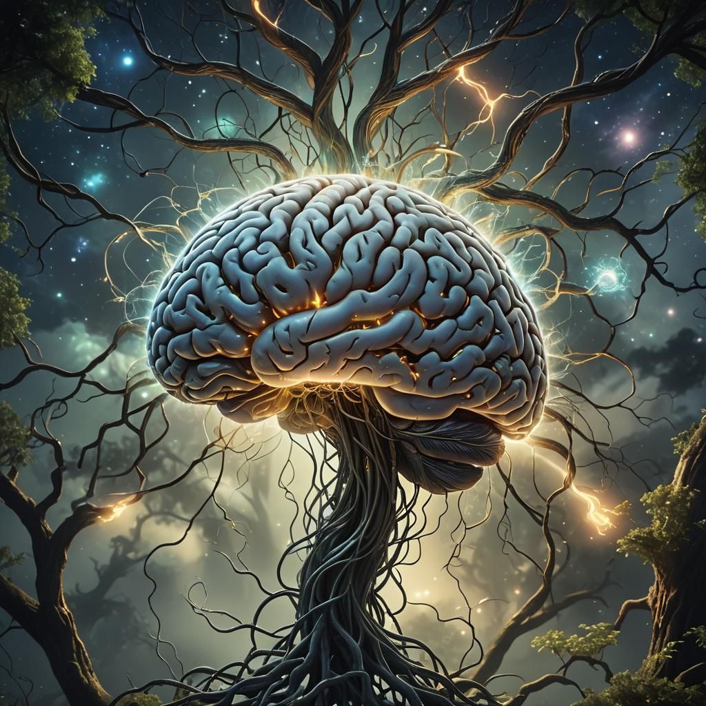Brain with Tendrils Connecting to the World