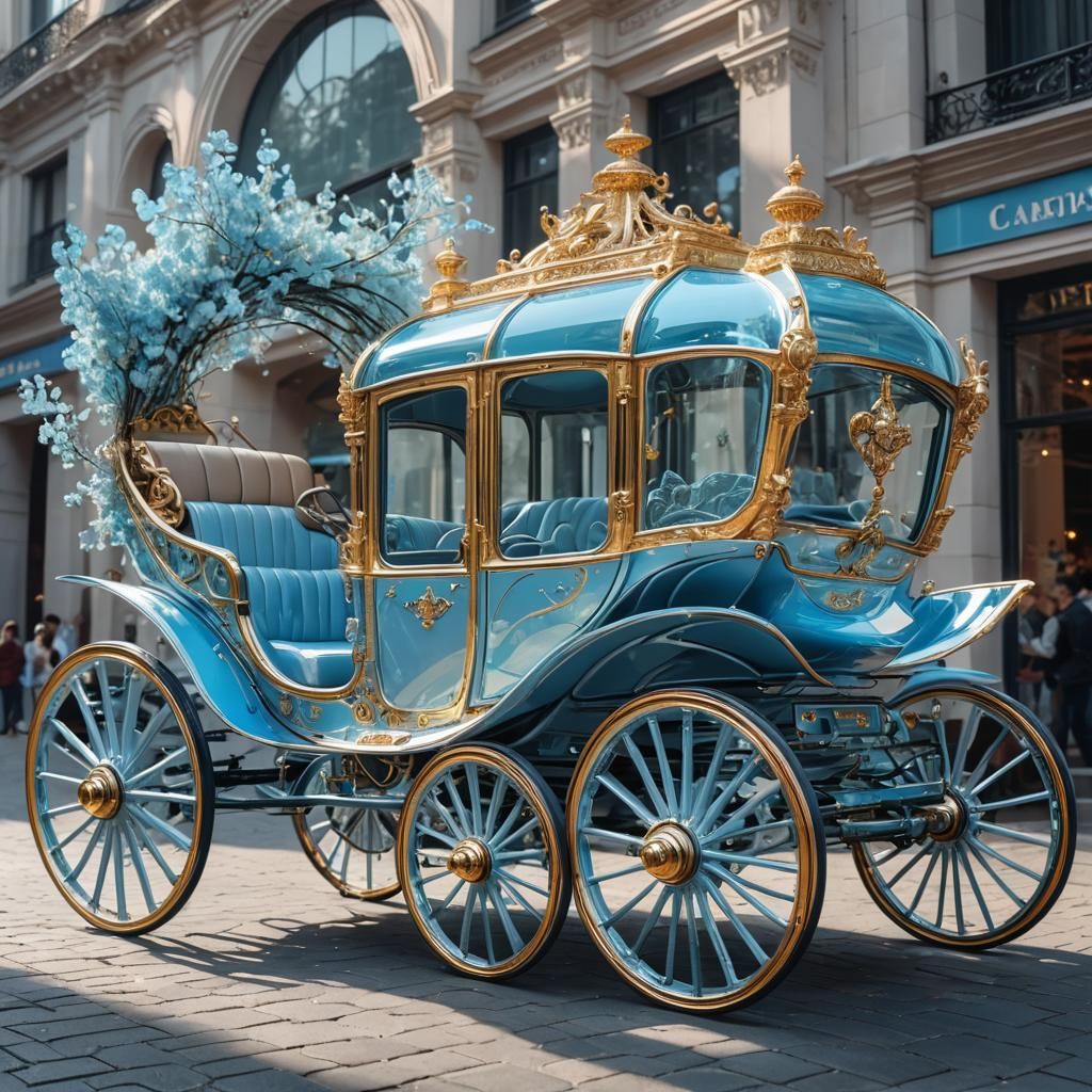 Hyperrealistic Light Blue Glass Carriage Display