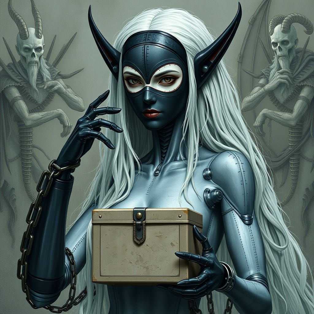 Robotic Greek Woman with Demon Soldiers in Biomechanical Sty...