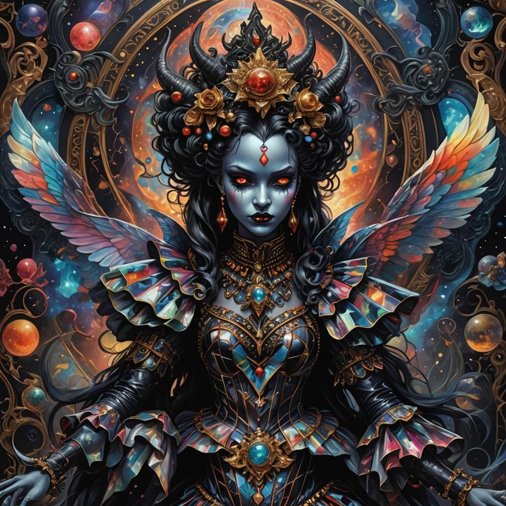 Demonic Porcelain Princess: Holographic Astral Illustration