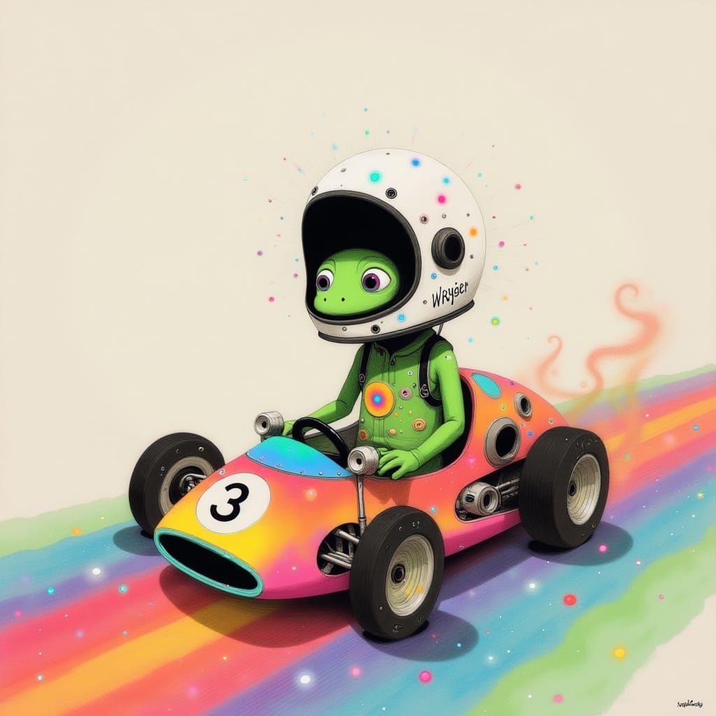 Kermit Races Over Rainbow in Kidcore Watercolor