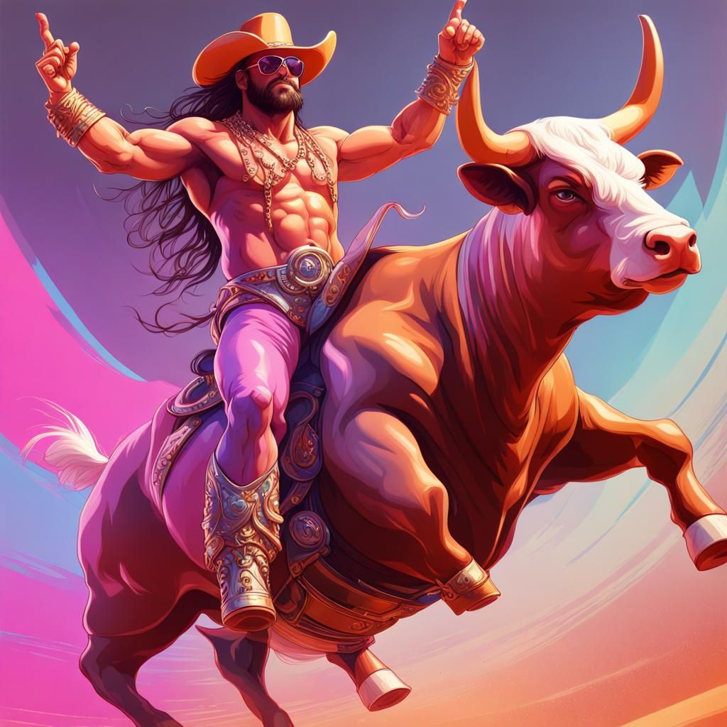 Macho Man Rides Bull: Artgerm Style Portrait