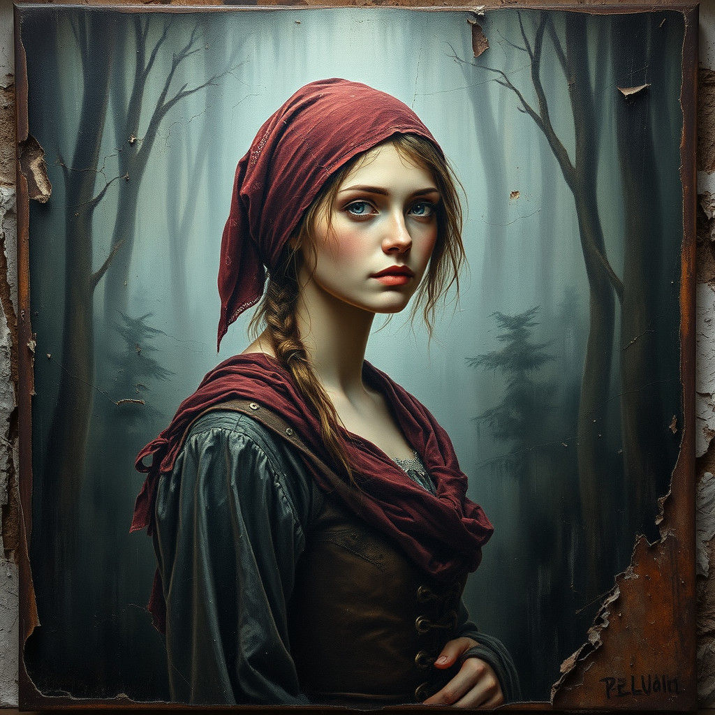 Forlorn Maiden in Decaying Oil Painting