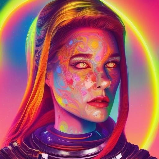 Psychedelic Portrait of a Lady in Detailed Digital Art
