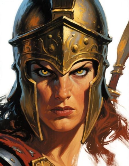 Athena, Goddess of War, in the Style of Frazetta