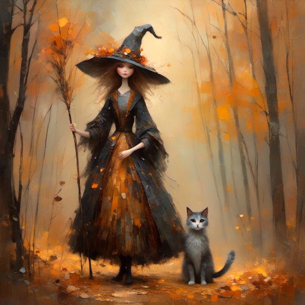 Autumn Witch in Forest, Disney Animation Style
