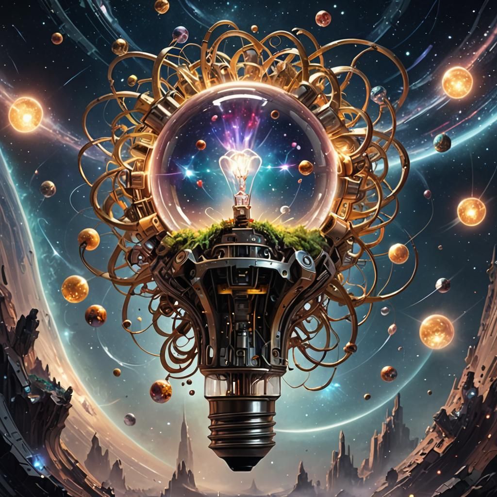 Futuristic Galaxy in Lightbulb Digital Art