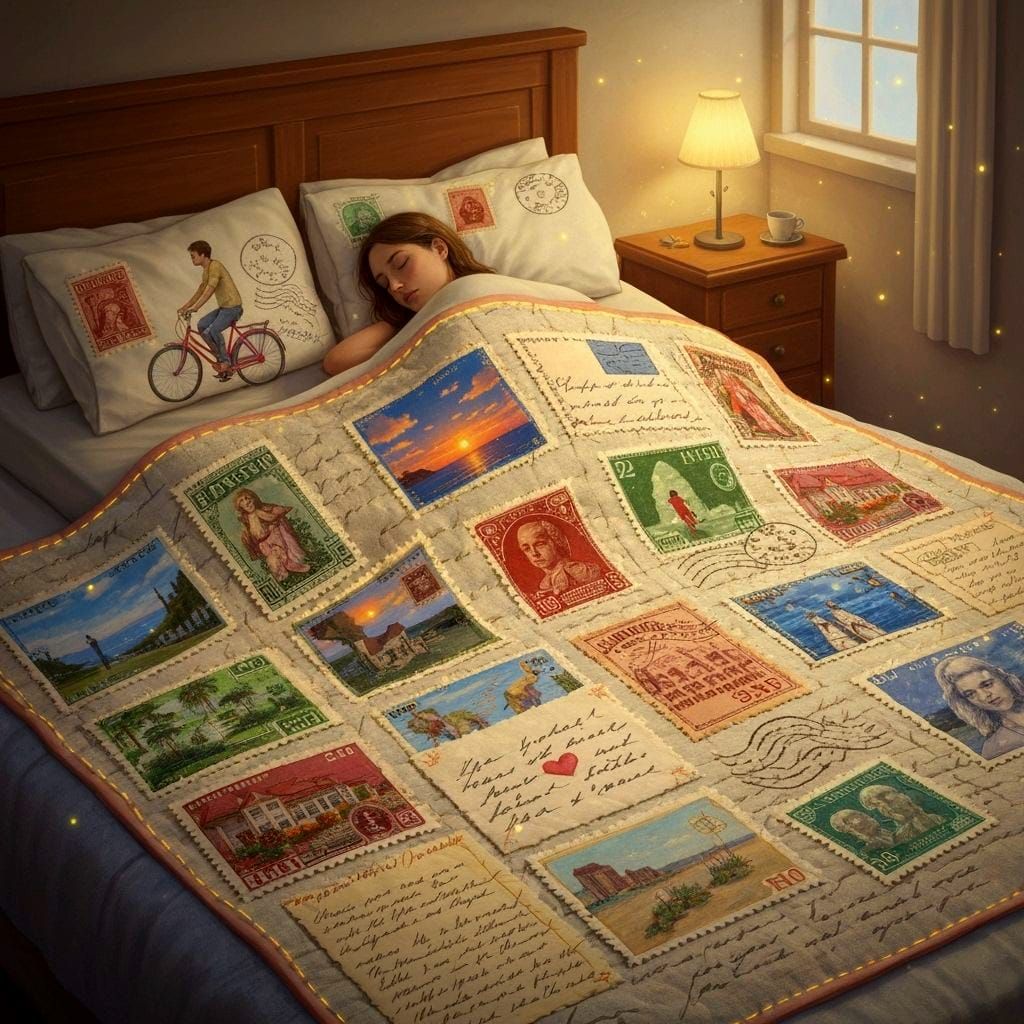 Surreal Quilt of Memories in Textile Collage Style