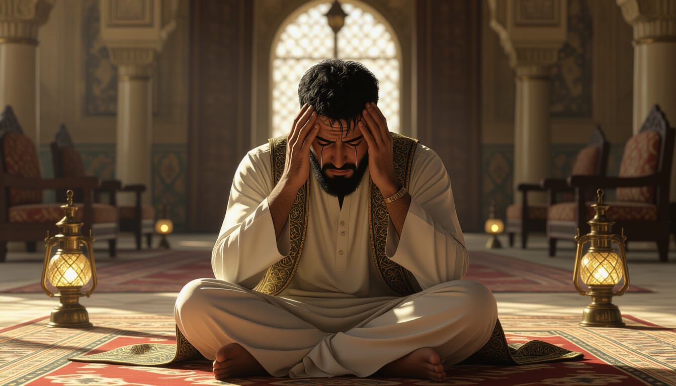 Despairing Muslim Nobleman in Ancient Palace