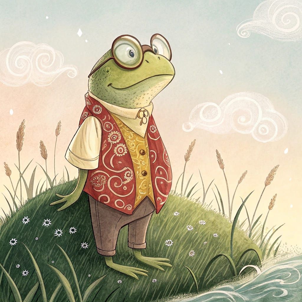 Anthropomorphic Frog in Art Nouveau-Inspired Vest, Standing ...