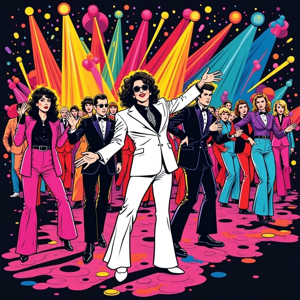 Disco Dancer in White Suit with Pop Art Style