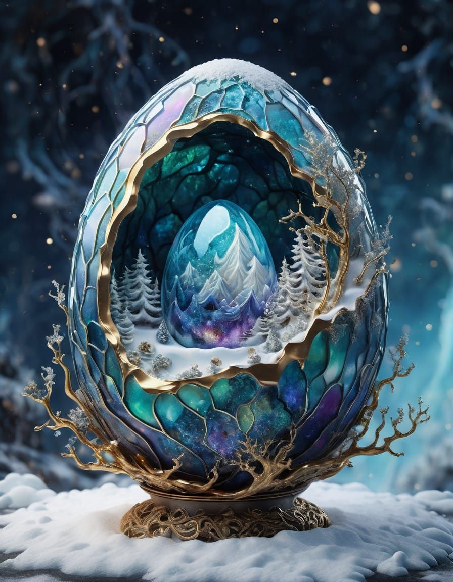 Ethereal Dragon Egg in Winter Wonderland of Iridescent Blues...