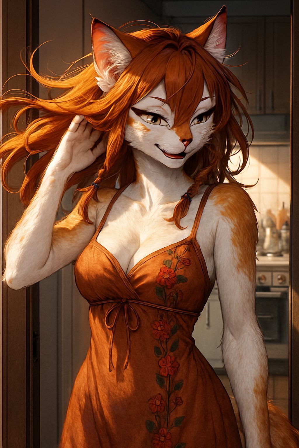 Anime Cat Girl in Floral Dress