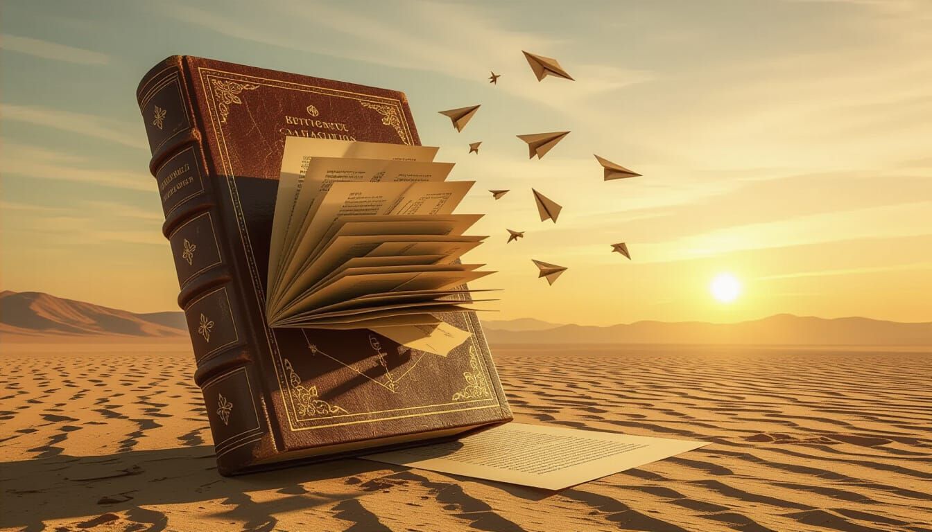 Surreal Landscape: Colossal Book with Escher Staircases